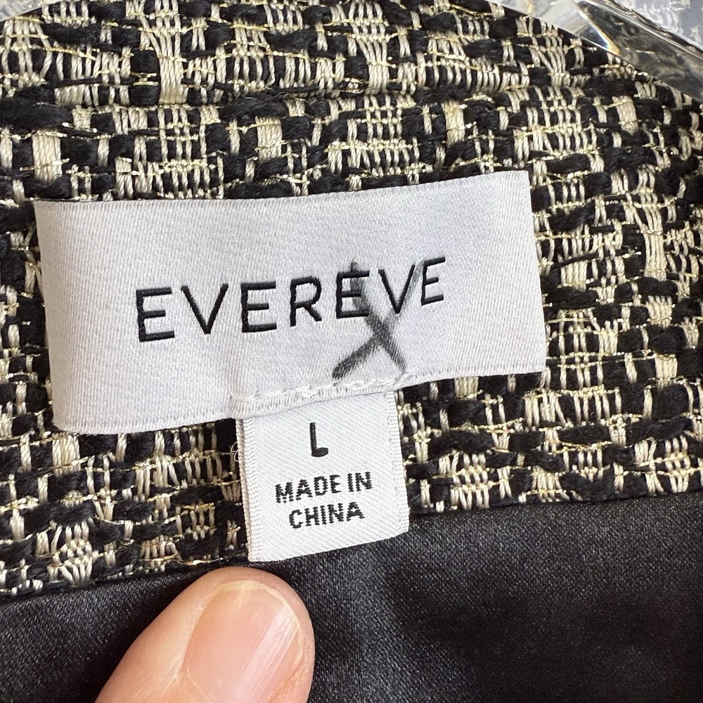 NEW Evereve STARSTRUCK Tweed Blazer Women L Black White Metallic Gold Button - Picture 6 of 13